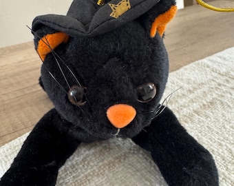 Witch Black Cat Plush Ornament - Halloween Kitty Decor