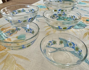 Vintage Imperial Glass Blue Flower Nesting Prep Bowls (Set Of 5)