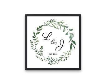 Custom Initials Sign for Couples, Wedding Gift, Custom Wedding Gift, Personalized Wedding Gift, Names Established Sign, Custom Print Sign