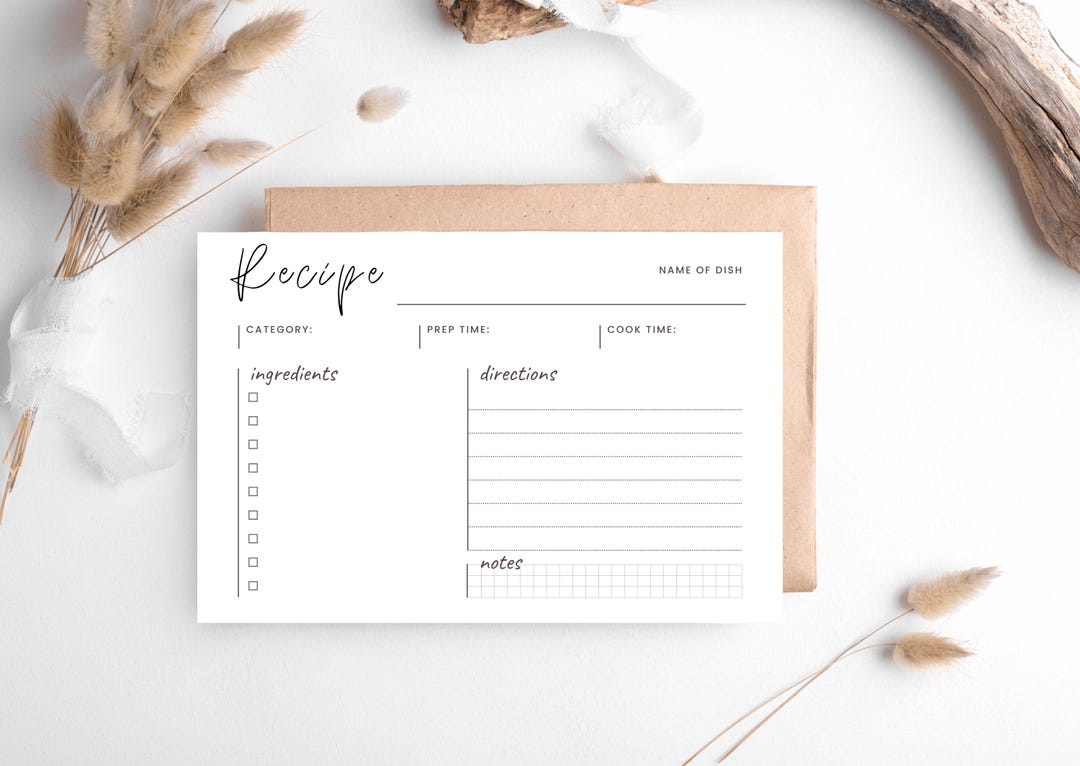 Customizable Recipe Card | Printable Kitchen Organizer | Instant ...