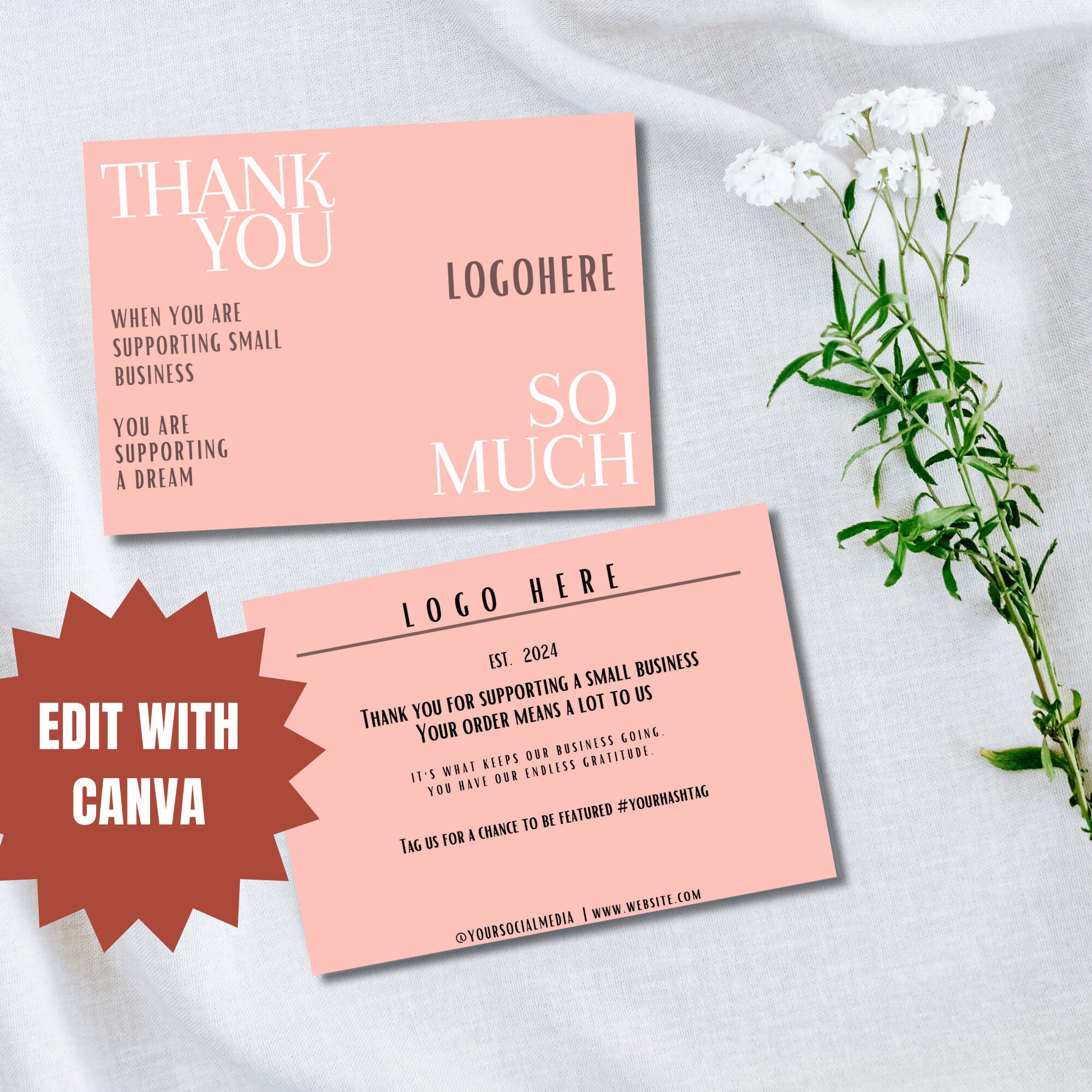 Thank You Card Editable in Canva Canva Editable Templates Thank You ...