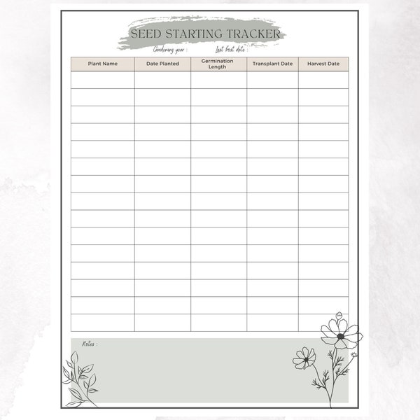 Garden Seedling Tracker, Seedling Chart, Printable, Garden Journal, Garden Tracker