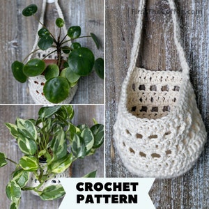 Crochet Hanging Plant Basket Pattern, Digital PDF for a Crochet Plant Hanger Pattern, fits a 4 inch Plant Pot