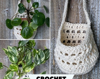 Crochet Hanging Plant Basket Pattern, Digital PDF for a Crochet Plant Hanger Pattern, fits a 4 inch Plant Pot