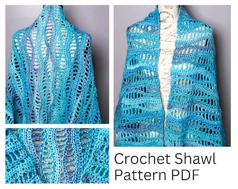 Easy Rectangular Crochet Shawl Pattern PDF, the Turquoise Lakes Crochet Wrap from First The Coffee