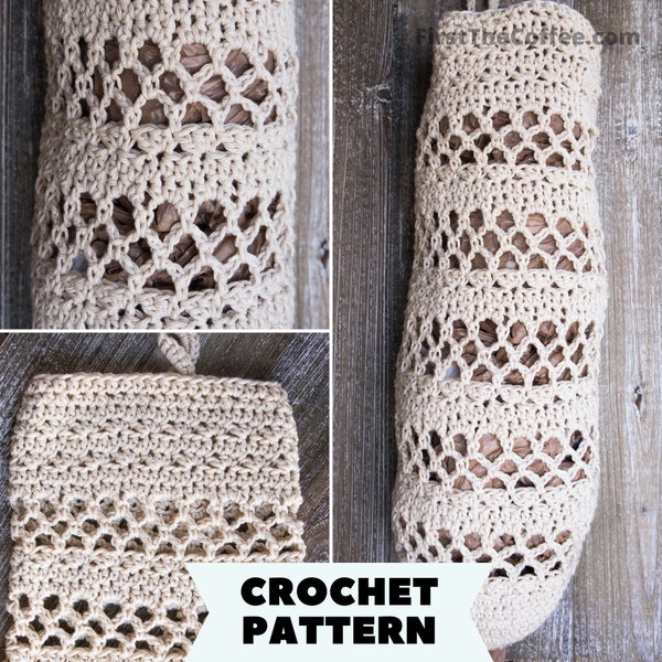 Farmhouse Style Crochet Plastic Bag Holder Pattern, Grocery Bag Saver, Bag Dispenser Crochet Pattern PDF