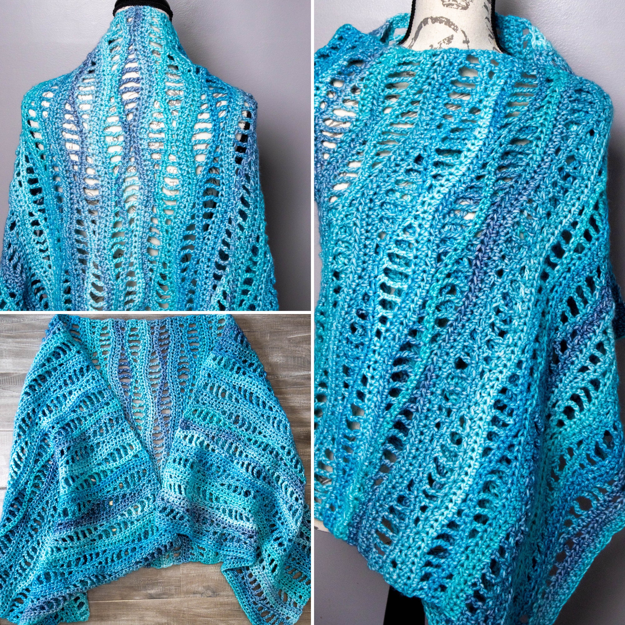 Easy Rectangular Crochet Shawl Pattern PDF, the Turquoise Lakes Crochet ...