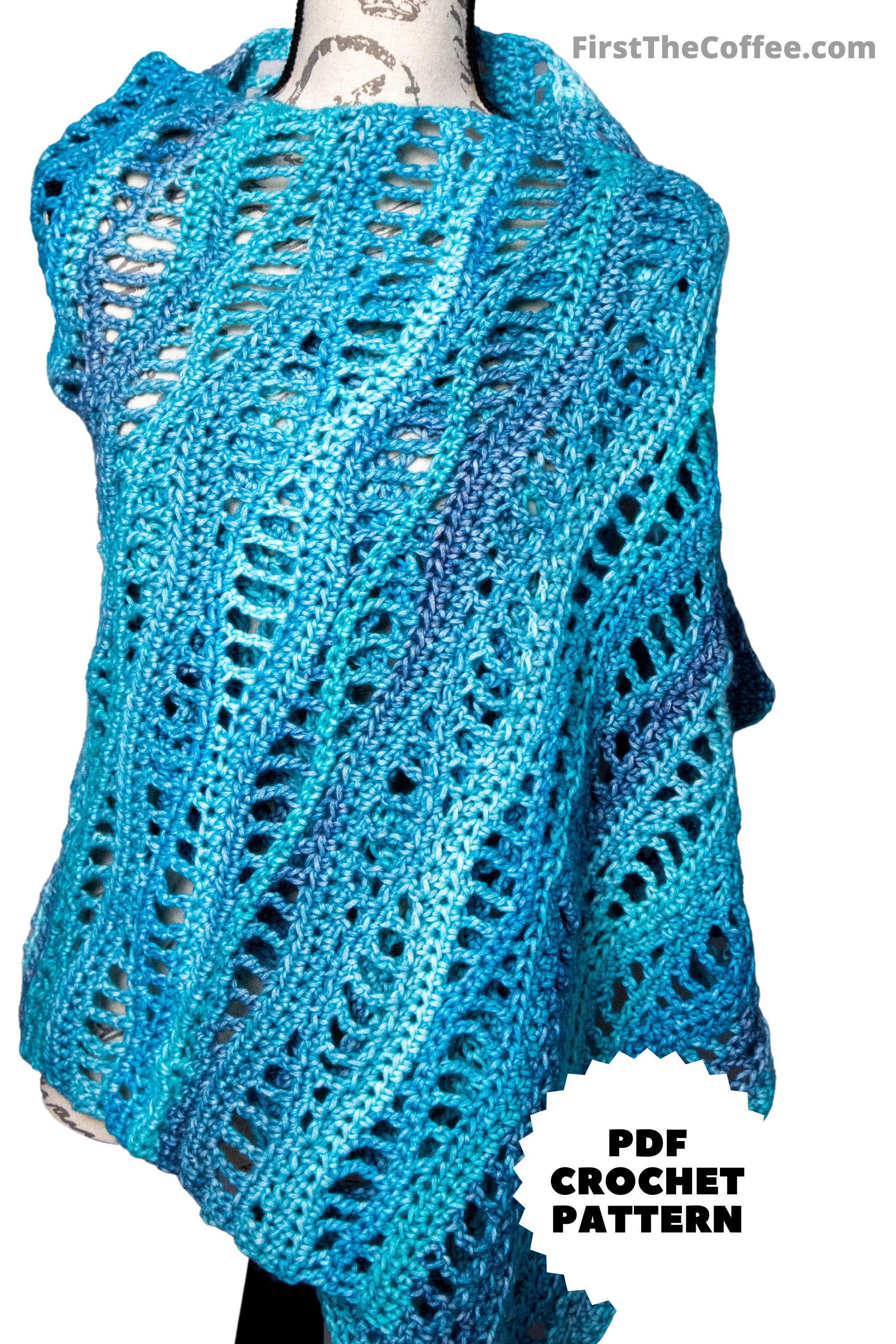 Easy Rectangular Crochet Shawl Pattern PDF, the Turquoise Lakes Crochet ...