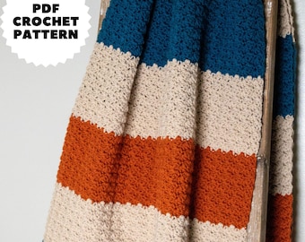 Extra Long Crochet Throw Pattern - 3 Color Crochet Blanket Pattern PDF