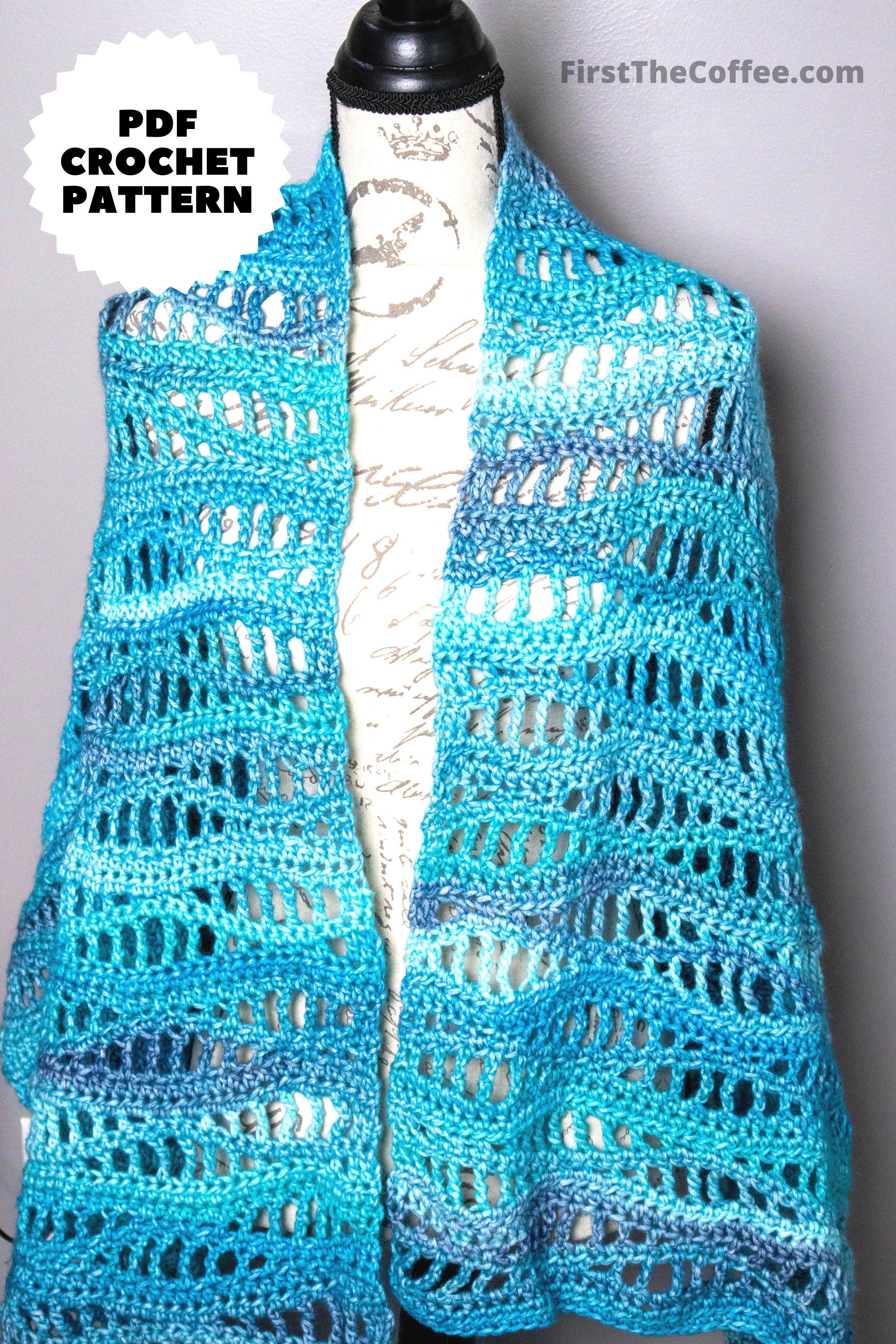 Easy Rectangular Crochet Shawl Pattern PDF, the Turquoise Lakes Crochet ...