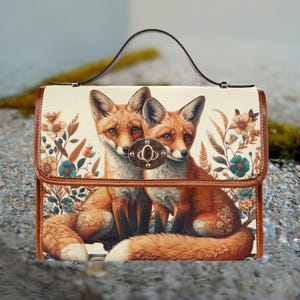 Retro canvas handtas Fox: vegan leren Cottagecore-tas