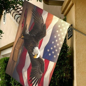 36 &#39;&#39; x 60 &#39;&#39; Zoll Vaterländischer Weißkopfseeadler mit amerikanischer Flagge, doppelseitiges Gartenflaggen-Design, stilvolles Hausbanner-Dekor, Außendekoration