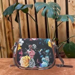 Floral Cottagecore Boho Saddle Bag Purse with Vegan Leather Strap, Witchy Crossbody Bag, Chic Floral Print Saddle Purse, Hippies Boho Gift