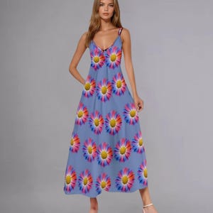 Floral Print Sling Ankle Long Dress, Women&#39;s Boho Maxi Dress for Summer Style, Stylish Feminine Dress, Summer Maxi Dress, Unique Dress