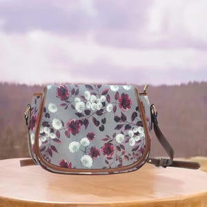 Floral Print Cottagecore Saddle Bag with Vegan Leather Strap, Witchy Crossbody Bag, Chic Floral Print Saddle Purse, Hippies Boho Gift