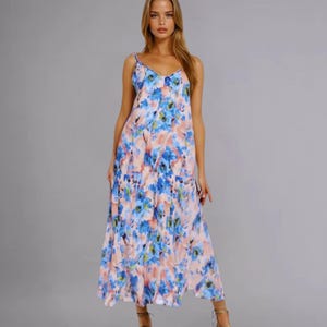 Stylish Boho Floral Print Maxi Dress with Sling Ankle Detail, Summer Bohemian Dress, Boho Style Floral Maxi Dress, Casual Chic Clothing