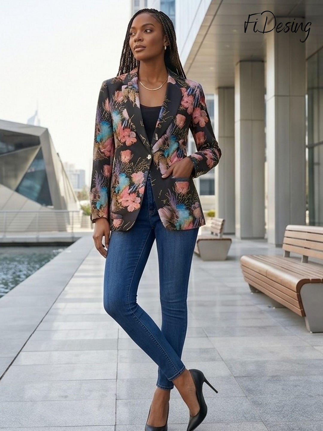 Floral Print Blazer for Women, Trendy Jacket Casual Suit Jacket