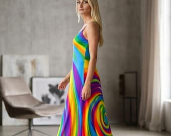 Boho Maxi Dress, Trendy Summer Dress, Women's Sling Dress, All Over Print