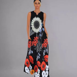 Stylish Floral Print Dress with Sleeveless Desing, Chic Long Summer Dress, Boho Maxi Dress, Floral Maxi Dress, All Over Print Dress