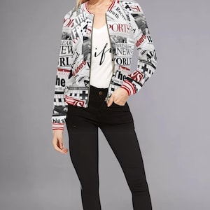 Newspaper Print Women&#39;s Jacket: Urban Chic Polyester Coat