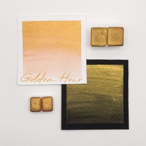 Golden Hour - Handmade Watercolor Paint - Half, Quarter and Mini Pans, Watercolor Metallic Colorshift for Painting + Lettering
