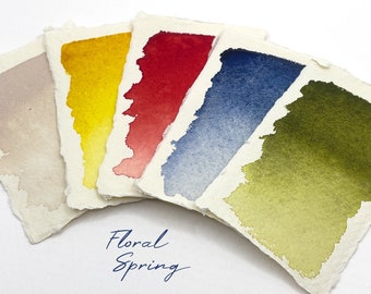 Handmade watercolor paint set "Floral Spring" - half, quarter and mini pans, matte, natural, spring