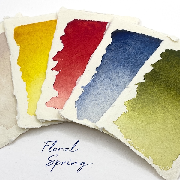 Handgefertigte Aquarellfarbe im Set "Floral Spring" - Halbe, Viertel und Mini Näpfchen, Matt, Natur, Frühling