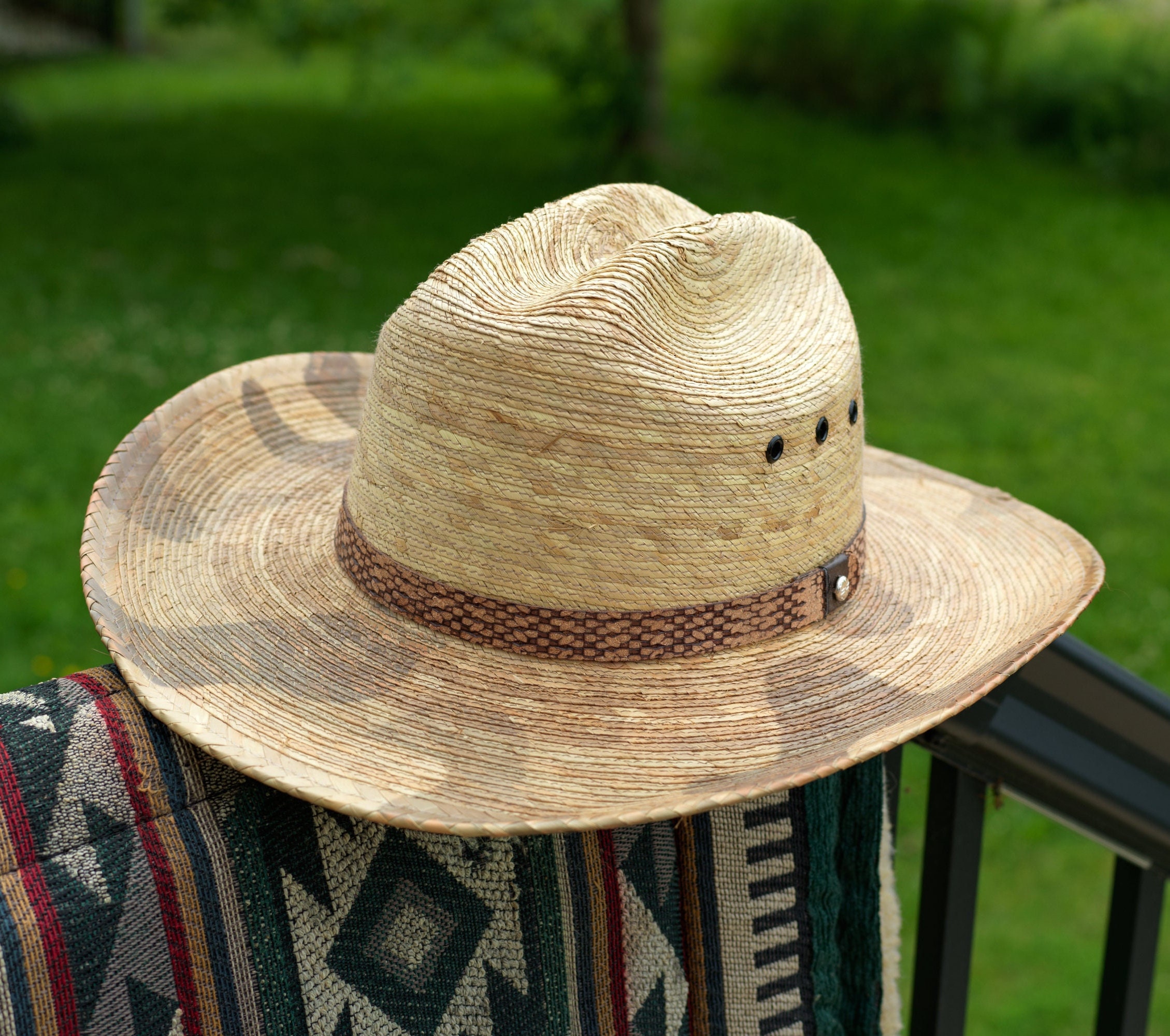 Western Cowgirl Palm Leaf Straw Wide-Brim Sun Hat - Neutral Sale Wide Brim Palm Leaf Fedora Southwest Cowboy Sombrero 7  main image 3