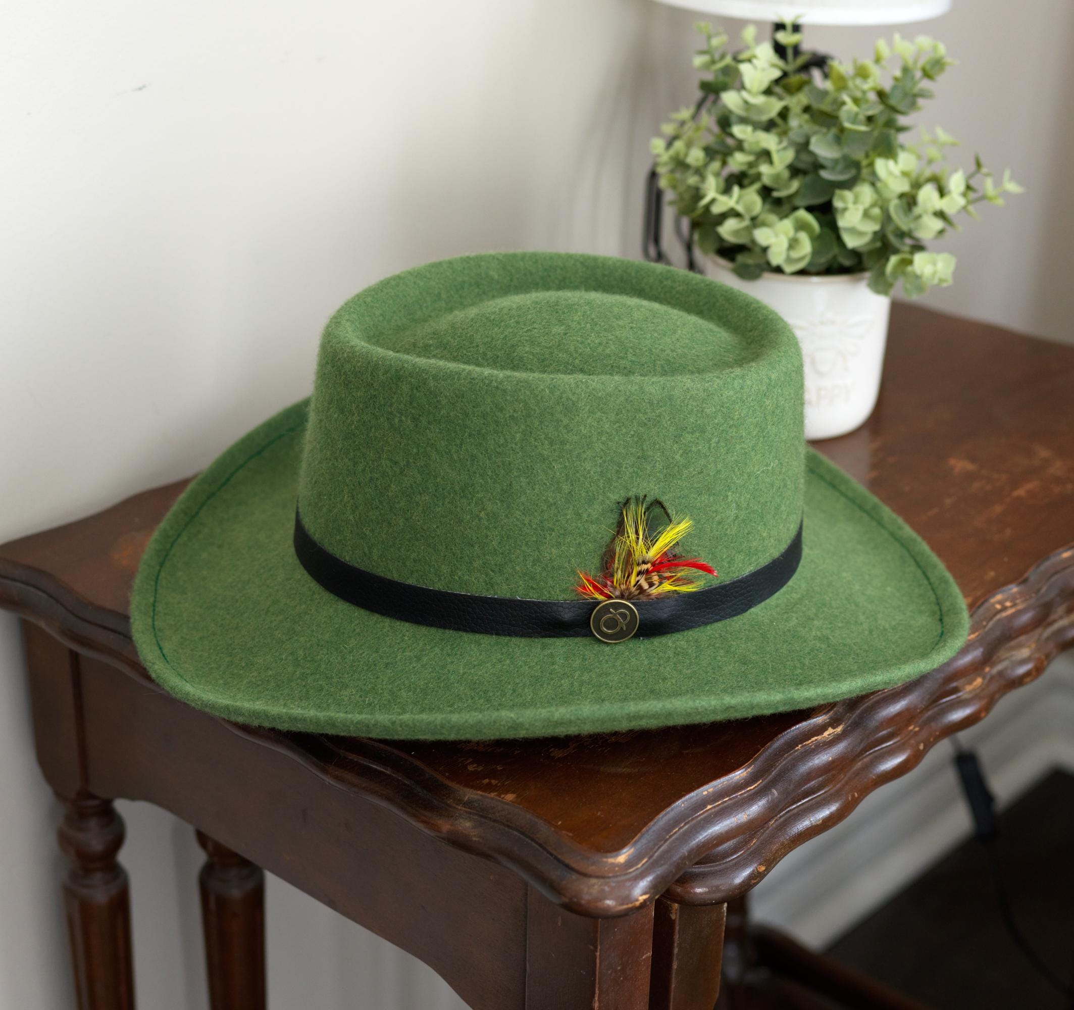 Olive & Pique Green VIDA Adult Adjustable 100% Wool Felt Gambler Bolero Hat NWT Olive and Pique Hats | eBay main image 2