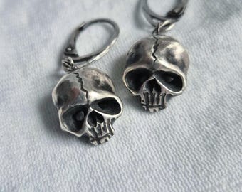 Silver Skull Earrings • Elegant • Spooky • Sculptural Jewelry