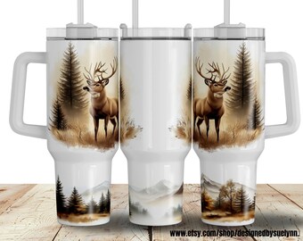 Dad 40oz Tumbler Wrap, Deer Hunting 40 oz Quencher Tumbler Sublimation Design, Male Hunter Tumbler PNG for Men, Animals Rustic Tumbler Wrap