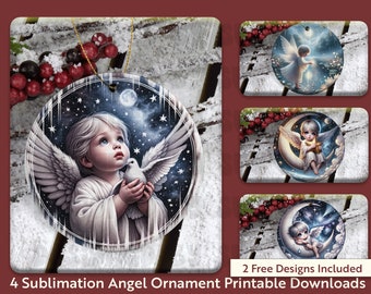Engel-Sublimationsornament-Set, 4 Engelstern-PNGs für Sublimation, 4 x 4 Zoll, druckbarer Download