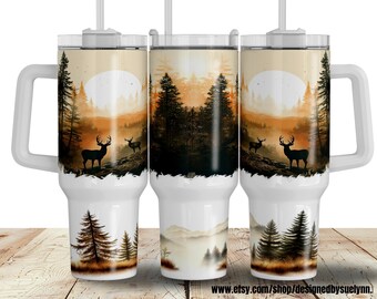 Dad 40oz Tumbler Wrap, Deer Hunting 40 oz Quencher Tumbler Sublimation Design, Male Hunter Tumbler PNG for Men, Animals Rustic Tumbler Wrap