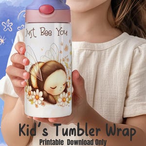 Bee Kid&#39;s Sippy Cup Wrap, A Child or Kid&#39;s Flip Top Tumbler Sublimation Design, Digital Download PNG, Printable Design