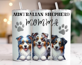 Becherhülle mit Motiv einer Australischen Schäferhündin, Sublimationsdesign, digitaler Download (PNG), Hunderassenmotiv, 20-oz-Becherhülle