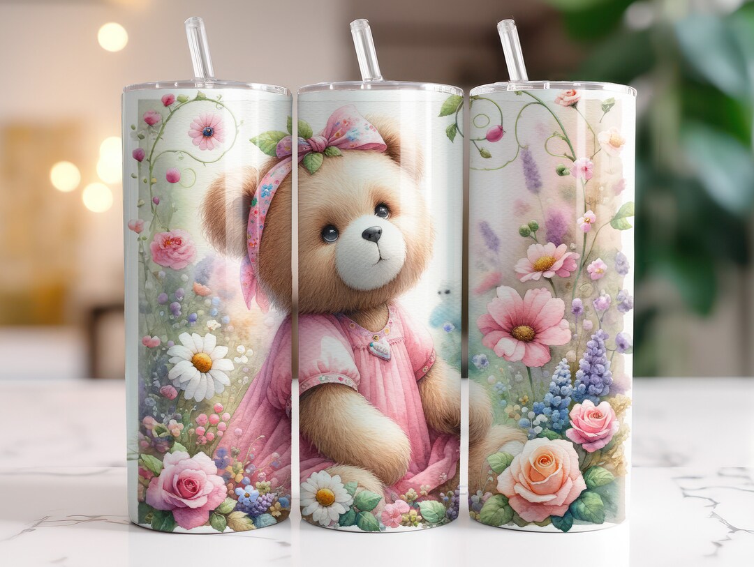 Teddy Bear in Pink Tumbler Wrap, Sublimation Design Digital Download ...