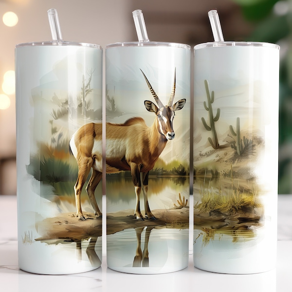 Pronghorn Tumbler Wrap Sublimation Design Digital Download PNG Western Animal Desert Watercolor Seamless Design 20oz Skinny Tumbler Wrap