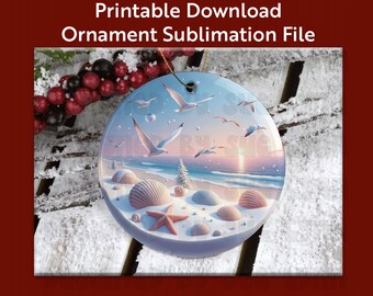 Strand im Winter – Ornament-Datei, Muschel-Ornament-Set, 1 PNG-Datei für Sublimation, 10 x 10 cm, druckbarer Download