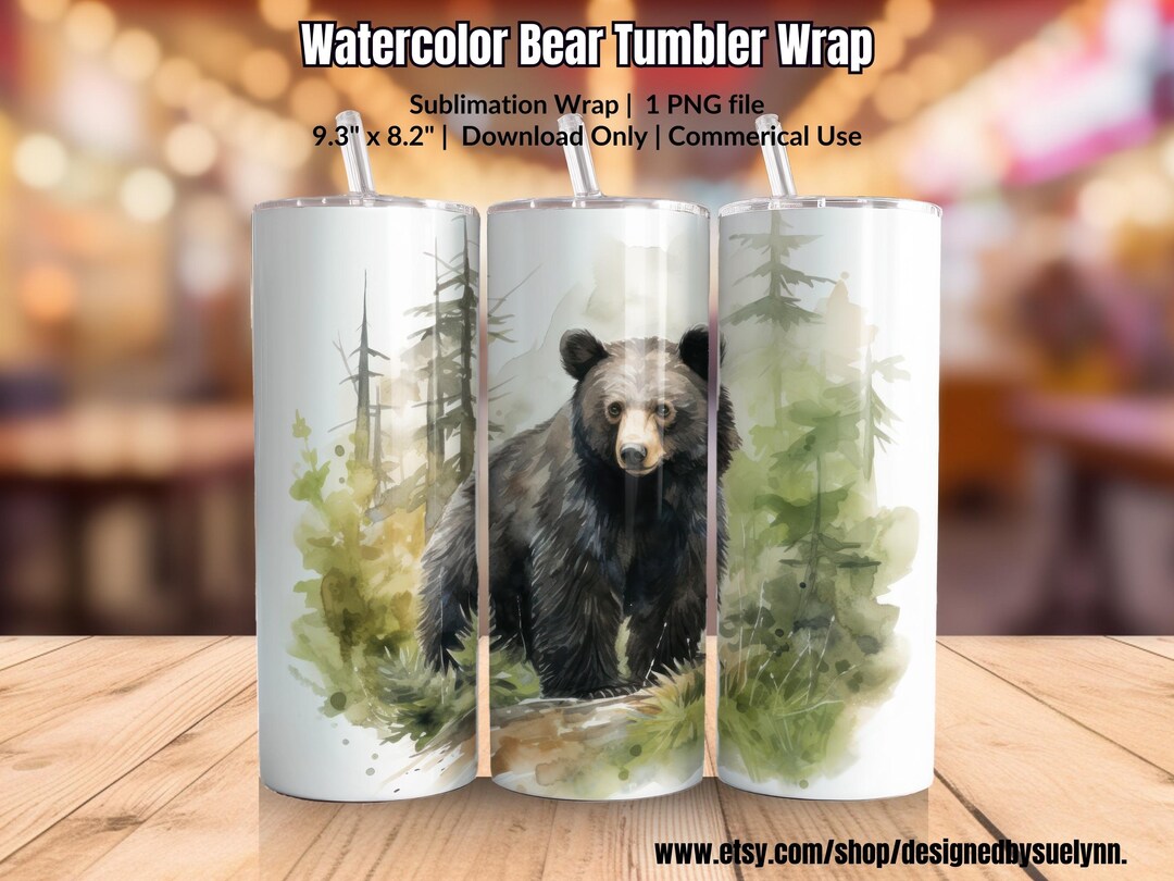 Watercolor Forest Bear Tumbler Sublimation Wrap 20 Oz Skinny Tumbler ...