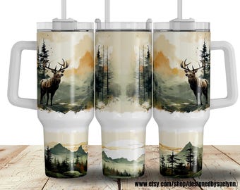 Dad 40oz Tumbler Wrap, Deer Hunting 40 oz Quencher Tumbler Sublimation Design, Male Hunter Tumbler PNG for Men, Animals Rustic Tumbler Wrap