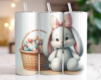 Becherhülle mit Hasenmotiv und Herzen, Sublimationsdesign, digitaler Download (PNG), Korb-Hasenmotiv, 20oz schmale Becherhülle