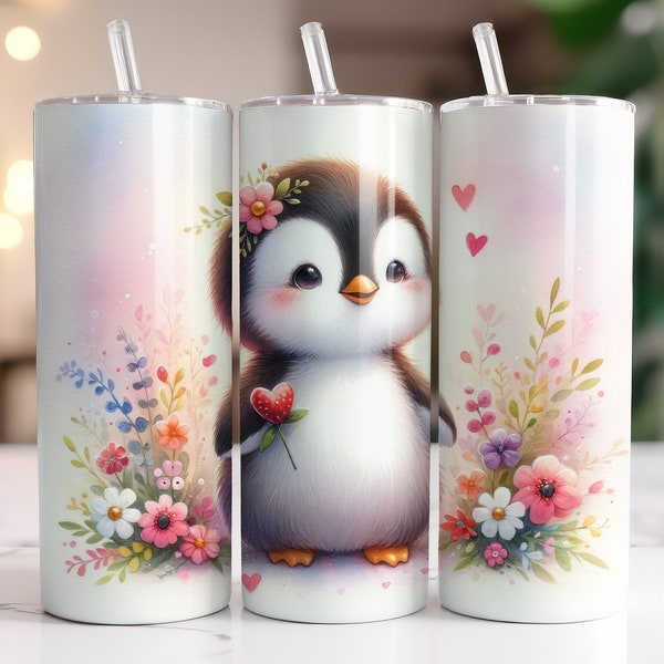 Penguin Tumbler Wrap, Sublimation Design Digital Download PNG Penguin Animal Design 20oz Skinny Tumbler Wrap