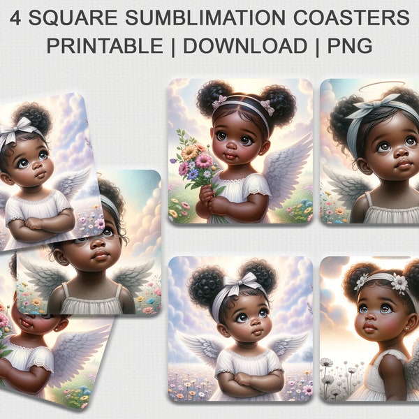 African American Girl Coasters Printable Download 300 DPI PNG Image Square Sublimation Coaster Set Designs