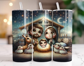 Nativity Tumbler Wrap, Sublimation Design Digital Download PNG Christmas Jesus Birth Design 20oz Skinny Tumbler Wrap
