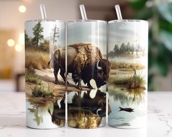Bison-Becherfolie, Sublimationsdesign, digitaler Download (PNG), Aquarell-Nahtloses Design für die westliche Büffelwüste, 20-oz-Becherfolie