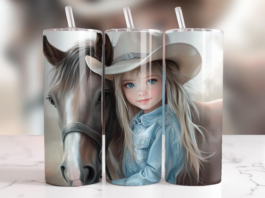 Cowgirl and Horse Sublimation Wrap 20 Oz Skinny Tumbler Wrap, Cowboy ...