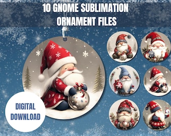 Gnom Sublimation Ornamente Bundle aus 10 PNGs Sofortiger Download Wunderliche Weihnachtszwerge 4x4 Zoll Kreis