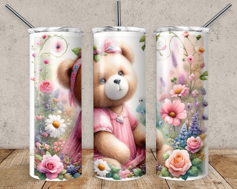 Teddy Bear in Pink Tumbler Wrap, Sublimation Design Digital Download ...