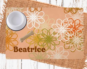 Personalized Dog Food Mat Floral Pet Bowl Placemat Custom Puppy Gift Feeding Accessories | EllirooSC