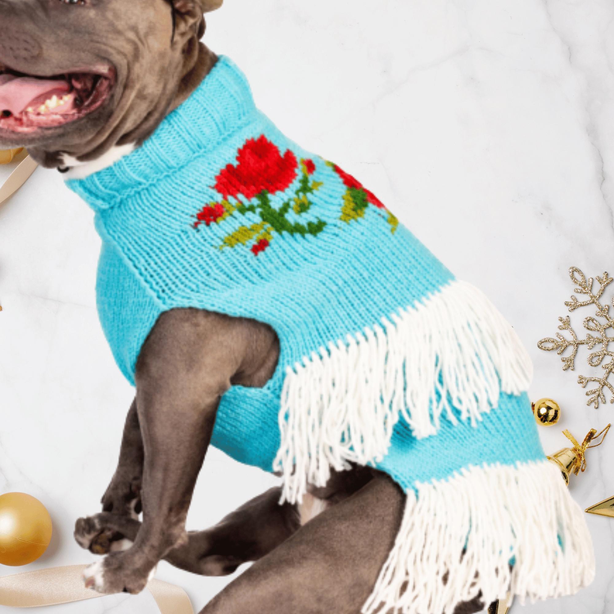 Hand Knit Alpaca Wool Dog Sweater Cozy Handmade Pet Sweater with Fringe Warm Rodeo Boho Dog Clothing Winter Gift for Dog EllirooSC